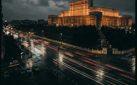 Bucharest at night, seen from an elevated traffic-camera viewpoint