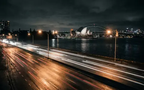 Sydney at night, seen from an elevated traffic-camera viewpoint