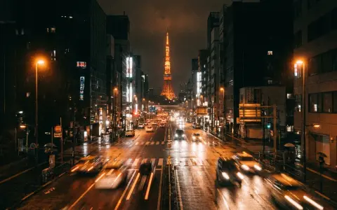 Tokyo at night, seen from an elevated traffic-camera viewpoint